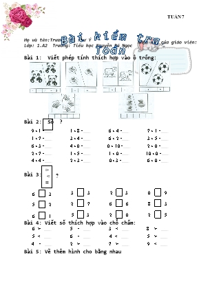 Bài kiểm tra môn Toán Lớp 1 (Cánh diều) - Tuần 7 - Trương Thị Như Ý